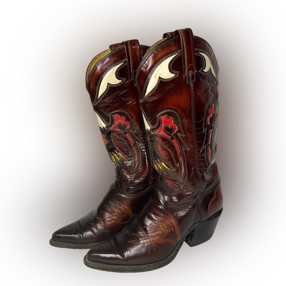 Texas Boot Company‎ Men’s Cowboy Boots With Eagle Laser Cut Patter sz 8 D